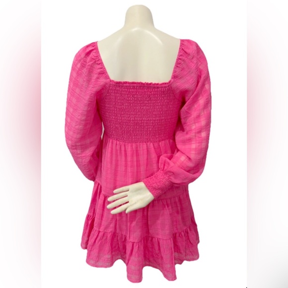 Urban Outfitters Pink Smocked Off Shoulder Mini Dress | Size M - Picture 3 of 9